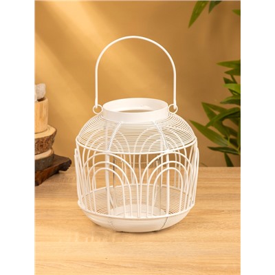 Подсвечник фонарь со стеклянной колбой, 19×19×19.5 см, d=8.5 см, металл, белый