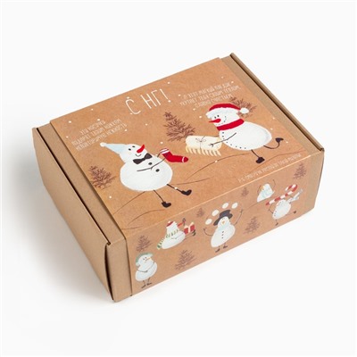 Новогодний подарочный набор «Снеговики» (плед, носки, 2 игрушки, открытка)