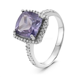 Кольцо из серебра с ситаллом цв.александрит и фианитами родированное 925 пробы кк-131226р346