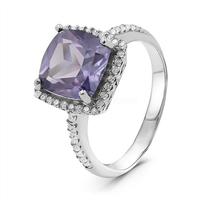 Кольцо из серебра с ситаллом цв.александрит и фианитами родированное 925 пробы кк-131226р346