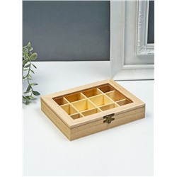 Шкатулка для росписи дерево «Прямоугольная со стеклянной вставкой», для творчества, декора, 12 отделений, 3.5×19×15 см