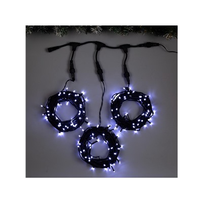 Гирлянда «Клип-лайт» 3 нити по 10 м, IP44, УМС, тёмная нить, 198 LED, свечение белое, 8 режимов, 24 В