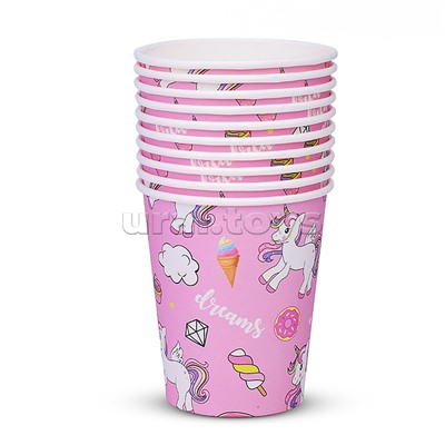 Набор посуды одноразовой "Сладость единорога" стаканы (10 шт.)