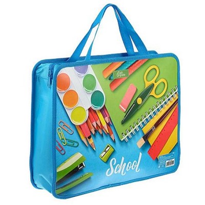 Папка пластиковая А4 на молнии с ручками 33х26х7,5 см ПМ-А4-26 "ШКОЛА/SCHOOL" Пчелка