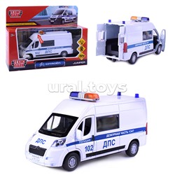Машина металл Citroen Jumper Полиция 14 см, (свет-звук,двер, белый) инер, в коробке