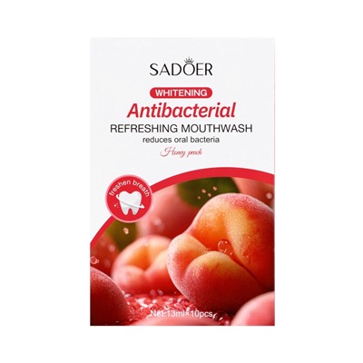 Ополаскиватель для полости рта антибактериальный SADOER, персик, 10 шт. по 13 мл