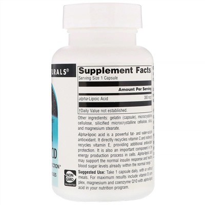 Source Naturals, альфа-липоевая кислота, 300 мг, 60 капсул