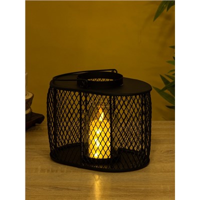 Подсвечник фонарь со стеклянной колбой, 19.5×23×15.5 см, d=10 см, металл, чёрный