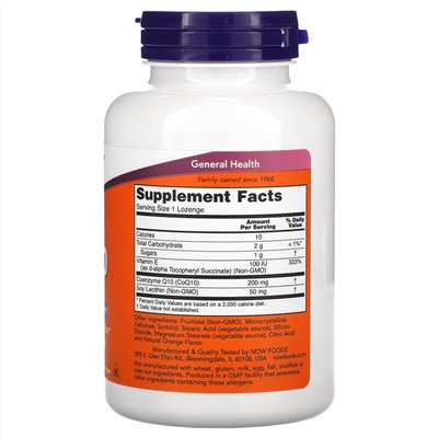 Now Foods, жевательный коэнзим Q10, 200 мг, 90 пастилок