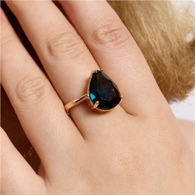 Кольцо 17 р бижутерия Дубайское золото: покрытие позолота, вставка: фианит, цвет: синий, арт.414.140-17