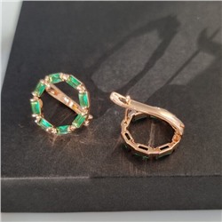 Комплект ювелирной бижутерии в геометрическом стиле Дубайское золото, серьги, кулон и кольцо 19 р, покрытие позолота, цвет: зеленый, Уценка, арт. 08.1782