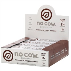 No Cow, Протеиновый батончик, брауни с шоколадной помадкой, 12 батончиков по 60 г (2,12 унции)