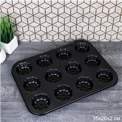 Форма для выпечки кексов и капкейков 12 ячеек 35х26 см / d-6,5;h-2,5 см / RSD-65 /уп 60/
