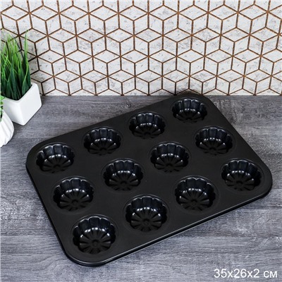 Форма для выпечки кексов и капкейков 12 ячеек 35х26 см / d-6,5;h-2,5 см / RSD-65 /уп 60/