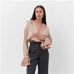 Блузка шелковая с воланами женская MIST, размер 46, бежевая