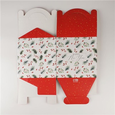 Коробка кондитерская новогодняя с окном, сундук, Happy New Year, 20×20×20 см