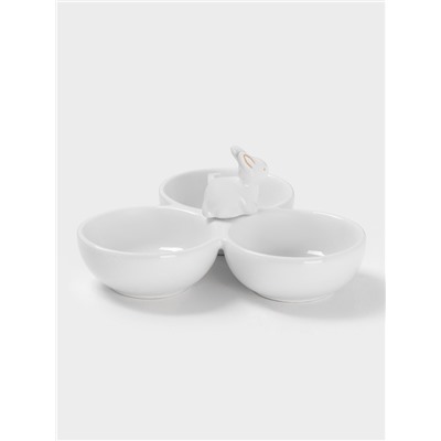 Менажница 3 ячейки Доляна «Зайка в золотом», 16.5×9 см, доломит, белая