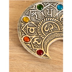 Подставка под благовония «Полумесяц с цветными кристаллами», 12×11 см, алюминий