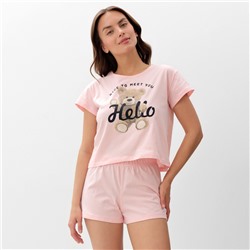Пижама женская (футболка, шорты) KAFTAN Hello, размер 44-46, розовая