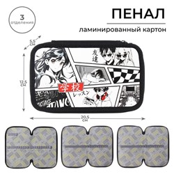 Пенал школьный, 3 секции, 12.5×20.5×5.5 см «Аниме»