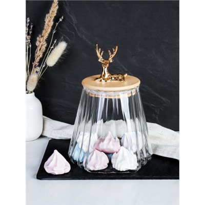 Банка для сыпучих бамбуковая крышка с фигуркой 800 мл 13х11 см / 7606 /уп 48/ новогодняя