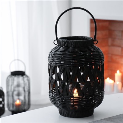 Подсвечник - фонарь на 1 свечу «Корзинка», пластик, чёрный, 30×21×21 см