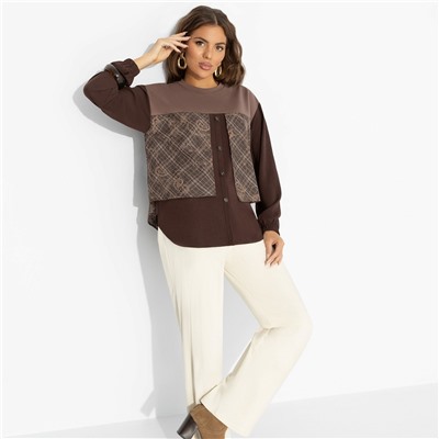 Свитшот с эффектом многослойности, Стиль по-взрослому (браун, нью)