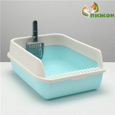 Туалет с высоким бортом с совком и фильтром, 50×36×21 см, голубой