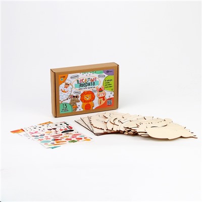 Роспись по дереву «Весёлые зверята», 13 основ, с наклейками