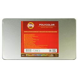 Карандаши цветные художественные 72 цвета, Koh-I-Noor PolyColor 3827, мягкие, в металлическом пенале