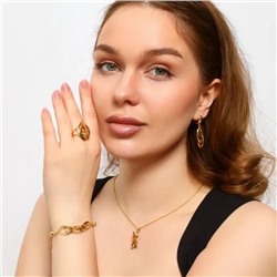 Комплект ювелирной бижутерии Итальянское золото (покрытие желтое 14к), серьги, кулон, браслет и кольцо 19 р, вставка: ювелирный пластик с леопардовым принтом, арт.213.635-19