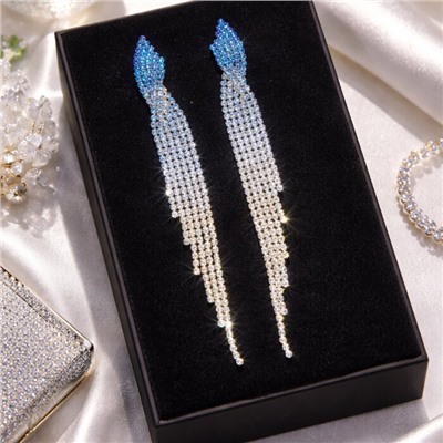 Длинные клипсы "Вечерние", цвет: серебристый и голубой, арт.012.086