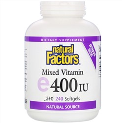 Natural Factors, Витамин Е, 400 МЕ, 240 мягких желатиновых капсул