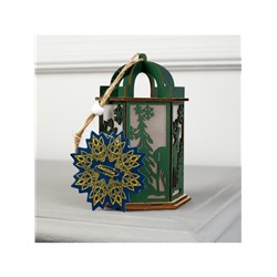 Ёлочная игрушка «Зелёный фонарь с оленем», 13×9×9 см, от батареек, свечение тёплое белое