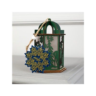 Ёлочная игрушка «Зелёный фонарь с оленем», 13×9×9 см, от батареек, свечение тёплое белое