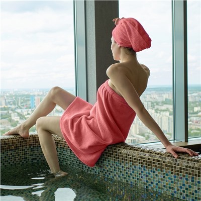 Набор для сауны «Экономь и Я»: полотенце - парео 68×150 см + чалма, 100% хлопок, 320 г/м, пыльно-розовый