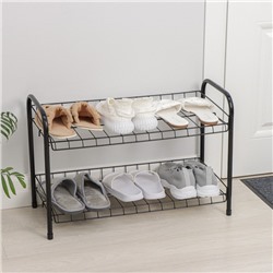 Этажерка для обуви разборная, 2 яруса, 66×28×44 см, чёрная