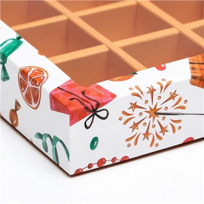 Коробка под 12 конфет новогодняя «Мандарины», 19×15×3.5 см