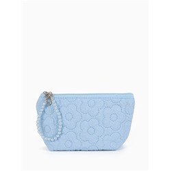 Косметичка женская «Цветочки», на молнии, ручка из бусин, голубая