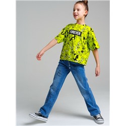 Брюки текстильные джинсовые для девочек