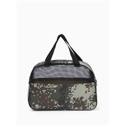 Косметичка-сумка на молнии, с сеткой, с принтом, пиксели/зелёная