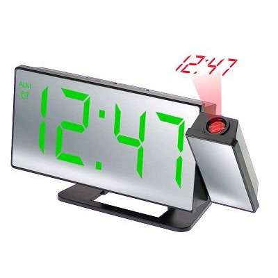 Будильник сетевой с проекцией 185*90*55мм, зел.цифры + сетевой кабель