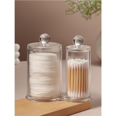 УЦЕНКА Органайзер для ватных палочек и дисков, с крышкой, 2 секции, 12.5×7.3×13.5 см, прозрачный