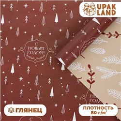 Бумага упаковочная новогодняя глянцевая двусторонняя «Изысканность», 50×70 см