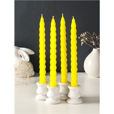 Набор свечей витых, 2.3×24.5 см, 5 ч, 50 г, 4 шт., жёлтый