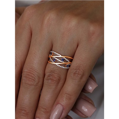 Кольцо из золочёного серебра с фианитами и родированием 925 пробы п1-396з208