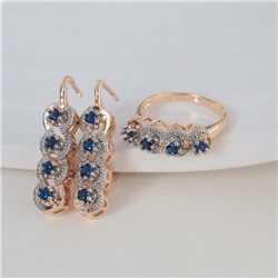 Комплект ювелирной бижутерии коллекция "Дубай" серьги и кольцо 17 р, покрытие позолота, вставка: фианиты, цвет: синий, арт.213.976-17