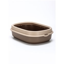 Лоток для кошек Фур-Мур 48×35.5 см с бортом + совок, Soft-touch, капучино
