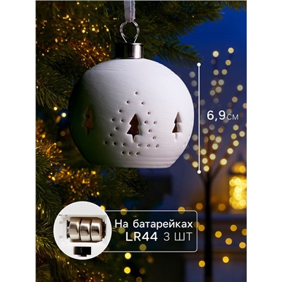 Ёлочный шар «Ёлочки», 6.9×6.9×5.9 см, 1 LED, керамика, от батареек LR44×2, свечение тёплое белое