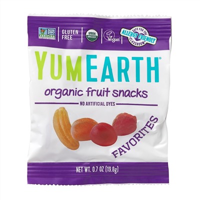 YumEarth, органические фруктовые снеки, любимое ассорти, 43 упаковок, 19,8 г (0,7 унции) в каждой